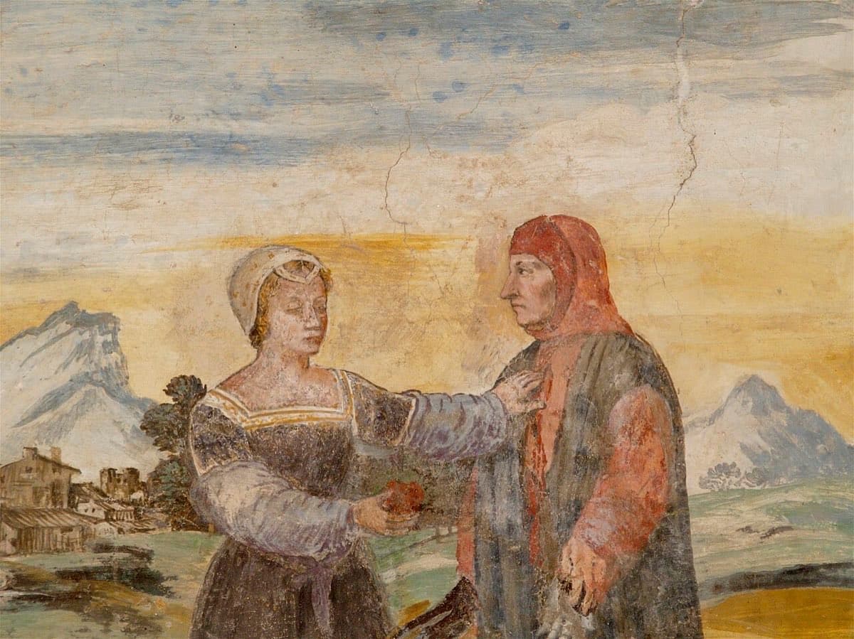 Affresco di Petrarca e Laura ad Arquà